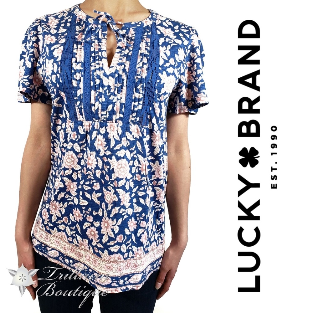 LUCKY BRAND Women's Printed Tie Front Blouse NWT - Picture 1 of 9